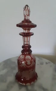 Bottiglia profumo o wc bohemien taglio rubino e inciso - Foto 1 di 6