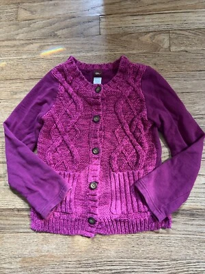 Чай коллекции девочек свитер Sz M 6-7 кардиган розовый пурпурный вязаный кнопка - Изображение 1 из 4