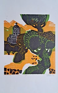 Alfred Pohl Griechische Landschaft Holzschnitt handsigniert 1979 38/50 - Bild 1 von 5