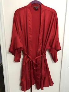 Victorias Secret Red Satin Short Robe Size M / L Flounce Ruffle Sleeve NWOT - Picture 1 of 11
