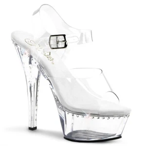 PLEASER 6" Spike Heel Platform Sandal women's Clear KISS-208LS - Picture 1 of 6