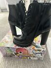 JEFFREY CAMPBELL Legion Black Box Leather Lace Up High Heel Lug Sole Ankle Boot