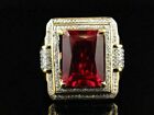 4Ct Emerald  Lab Created Diamond &Red Ruby Men's Halo Ring 14KYellow Gold Plated