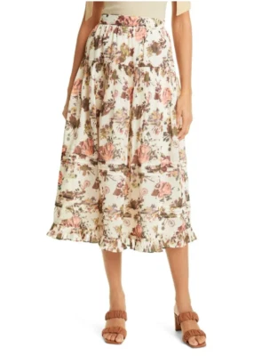 Falda midi Ulla Johnson Eugiene estampado floral cintura caída en capas talla 4 Foto 1 de 4