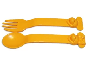 Juego de cucharas y tenedores reutilizables Disney amarillo reutilizables para alimentación de bebés Tupperware - Imagen 1 de 2