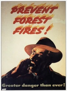 ¡Prevenir incendios forestales! ¡Gran peligro nunca! Mini póster de la Segunda Guerra Mundial 1991 ilustración - Imagen 1 de 1