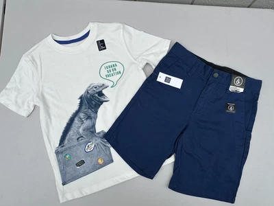 NEW lot 2 Volcom Shorts Blue size 6 Vacation  T-shirt Size S 6-7 Boys White - Image 1 of 4