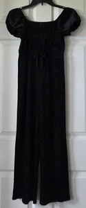 THREE PINK HEARTS Black & Silver Velvet Jumpsuit Short Puff Sleeves Girls Size M - Picture 1 of 11