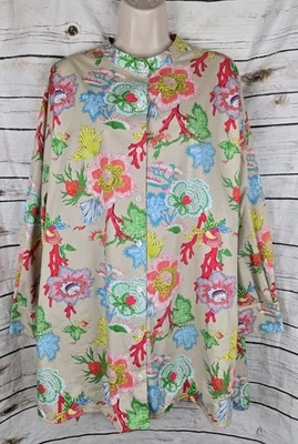 Natori Floral Cotton Night Sleep Shirt Nightgown XL Multi Color Button Asian - Image 1 of 4