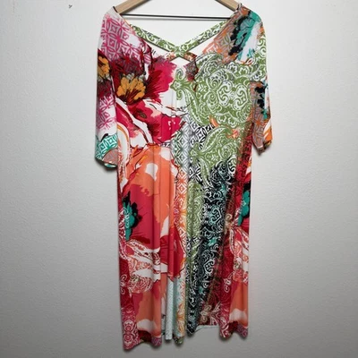 Платье-качели женское Chico's Artsy размер XL пэчворк цветочный рукав курортный отдых - Изображение 1 из 4