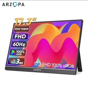 ARZOPA 17.3 inch 144Hz 100% sRGB Portable Monitor Type C Mini HDMI PC XBOX PS UK - Picture 1 of 7