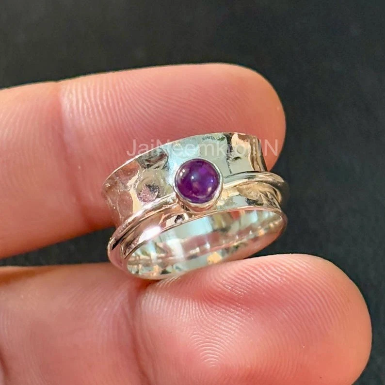Anillo giratorio hecho a mano de plata de ley 925 amatista para mujer para regalo AK9877 Foto 1 de 4