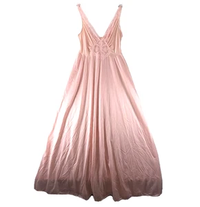 Vintage Olga Kleid Gr.L Maxi Nachthemd Bodysilk tiefer Ausschnitt Spitzenbesatz rosa 92087 - Bild 1 von 6
