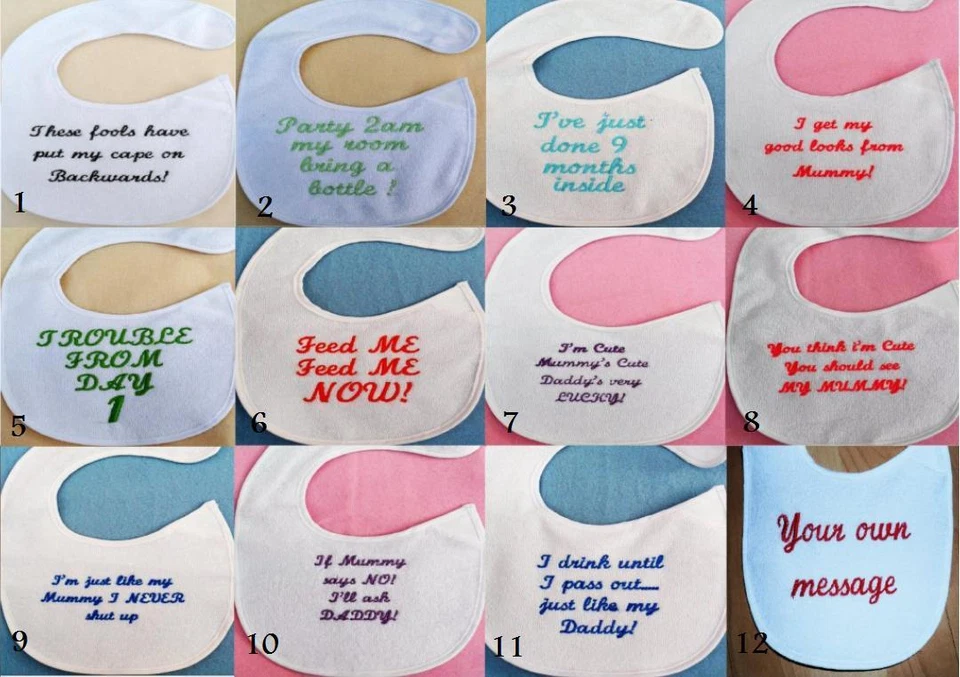 GEORGE Lustige personalisierte bestickte Babylätzchen ideale Geschenke 12 Designs Skript schreiben