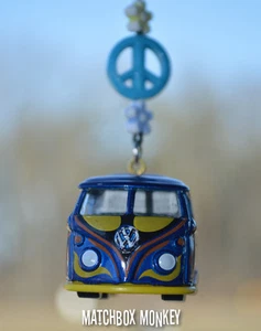 Blue Volkswagen Samba Bus Camper Kombi VW T1 T2 Mirror Hanger Ornament Splitty - Picture 1 of 8