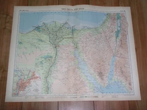 1956 VINTAGE MAP OF EGYPT SINAI SUEZ CANADAL ISRAEL RED SEA CAIRO NILE AFRICA - Picture 1 of 16