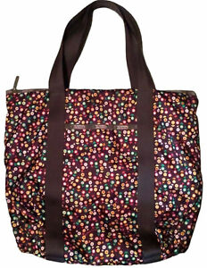 Women's LeSportsac Sac Tote Big Travel Shoulder Strap Bag Brown Floral Pattern