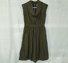 Covet Taupe Brown Cowl Neck Wool Dress Pleats Cap Sleeve Knee Length Size 2 