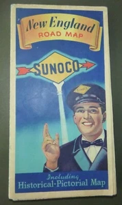 1942 New England road map Sunoco oil gas pictorial Maine NH Vermont Mass Conn RI - Picture 1 of 4