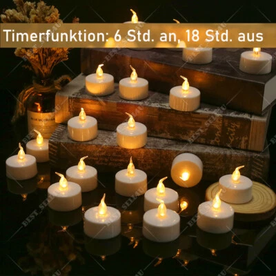 24x Led Teelichter Elektrische Flammenlose Flackern Kerzen Teelicht mit Timer - Bild 1 von 4