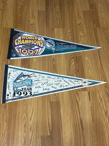 Florida Marlins Baseball Inaugural Year 1993 Roster Pennant & 97 Champs Lot Of 2 Cover
