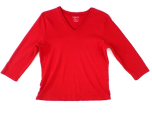 Liz Claiborne Women's Pullover Top L Red 3/4 Sleeve V-Neck