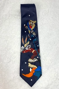 Corbata de cuello vintage 1996 Looney Tunes Bugs Bunny Taz pato lucas jugando golf azul marino - Imagen 1 de 12