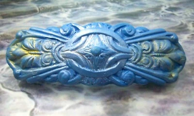 LARGE HAIR CLIP ACCESORY BARRETTE BLUE SILVER GOLD ANTIQUE STYLE - Image 1 of 4