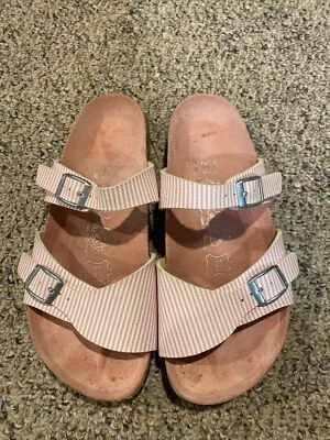 Birki’s Birkenstock 滑鞋 粉色条纹 Flor Aziza Narvic 女式 37 码 — 第 1/4 张图片