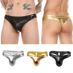 Men Wet Look Briefs Thong G string Sexy Faux Leather Underpants Underwear - Picture 1 of 21