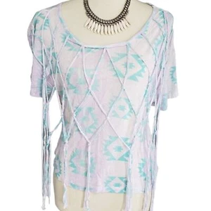 Kirra Aztec Print with Netted Accent Boho Top Small - Picture 1 of 6