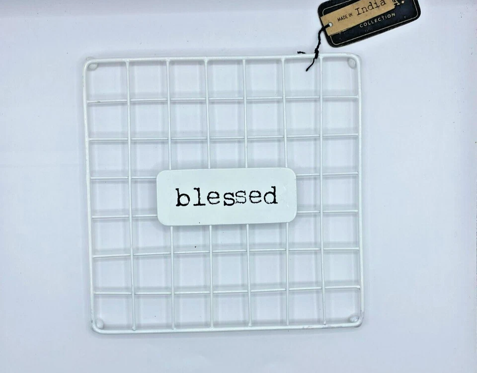 NEW BLESSED METAL WIRE SENTIMENT TRIVET WHITE  8" X 8" FREE SHIP - Image 1 of 1