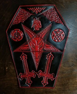 PATCH DOS CUIR VÉRITABLE CERCUEIL BAPHOMET COULEUR ROUGE - Photo 1 sur 3