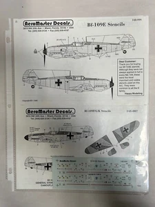 NUOVO AeroMaster 148-006 Stencil Bf-109E War Model Airplane 1/48 Decalcomania (AWH3) - Foto 1 di 3