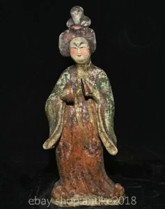 14.4" Tang Dynasty tri-coloured Glazed Pottery Dancing Girl Beauty Sculpture - Picture 1 of 18