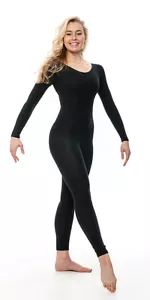 Schwarz Baumwolle Langarm Halloween Hexe Catsuit Katze Frauen Unitard KDC057 - Bild 1 von 17