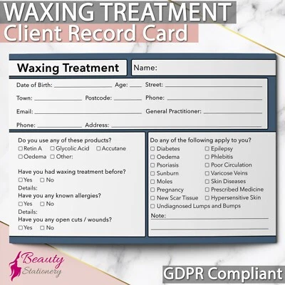 BEAUTY STATIONERY Waxing Kundendatensatzkarte DSGVO-konform PREMIUM NEU Beratung Sugaring A6