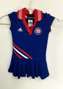Vintage Adidas Girls Blue Red Chicago Cubs Collared Pleated Polo Dress Size 18M - Picture 1 of 8
