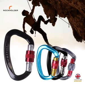 Carabiner Clip Heavy Duty Climbing D-Ring Locking Screw Clips 25kn Snap Hooks - Picture 1 of 15