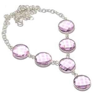 Pink Amethyst Gemstone Handmade 925 Sterling Silver Jewelry Necklace 18"