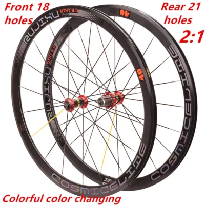 700C Wheelset Road Bike Flat Spokes Racing 40mm Rims Wheels with Anti-cursor - Image 1 of 4