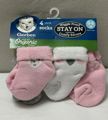 New Gerber Baby Girl Socks 4-Pack Wiggle Proof Size 0-6 months (E21) - Image 1 of 2