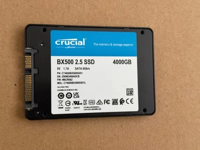 Crucial BX500 4TB Internal SSD SATA 540mb read write 2.5" NEW NO BOX 100% Health - Image 1 of 4