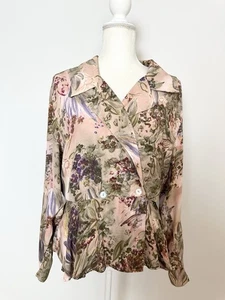 Carole Little Damen Bluse Größe 14 Rosa Blumenmuster V-Ausschnitt Knöpfe Schößchensaum - Bild 1 von 11
