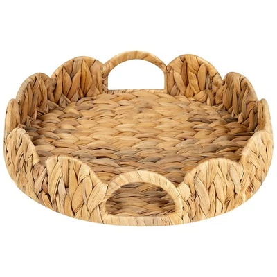 Scalloped  Round Tray, Round Serving Tray with Built-in Handles, Decoratve7652 - Image 1 of 4