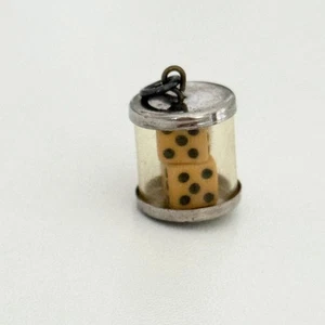 Vintage Sterling Silver Pair Of Dice Inside Canister Unique Charm Pendant - Picture 1 of 7