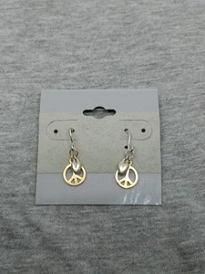 Dogeared 925 Sterling Silver Peace Sign Heart Pierced Dangle Hook Earrings 1" - Picture 1 of 8