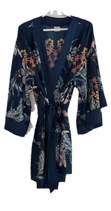 Soma Women’s Short Sleeve Kimono Robe Size L/XL cool nights FLORAL Blue - Picture 1 of 15