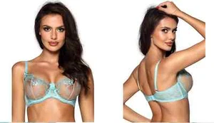 AXAMI  BÜGEL BH BLAU SPITZE transparent durchsichtig hellblau  clubwear 70d - Bild 1 von 2