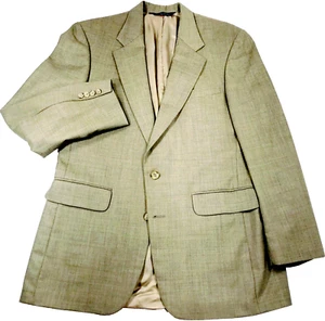 Lands End Vtg Sport Coat Super 100 Wool Windowpane Beige 40 42 L Preppy Academia - Picture 1 of 16